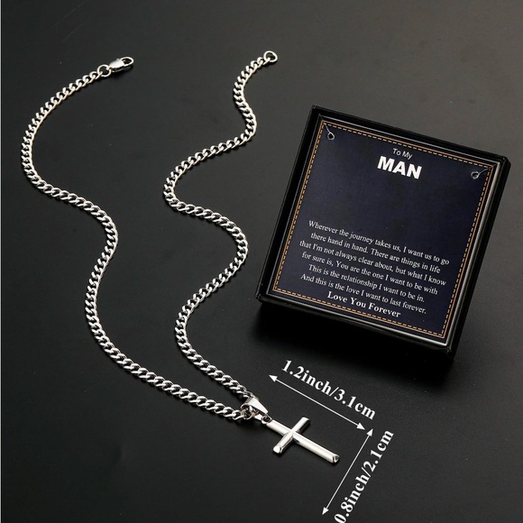 Stainless Steel Silver Cross Pendant “To My Man” Necklace - Picture 2 of 4
